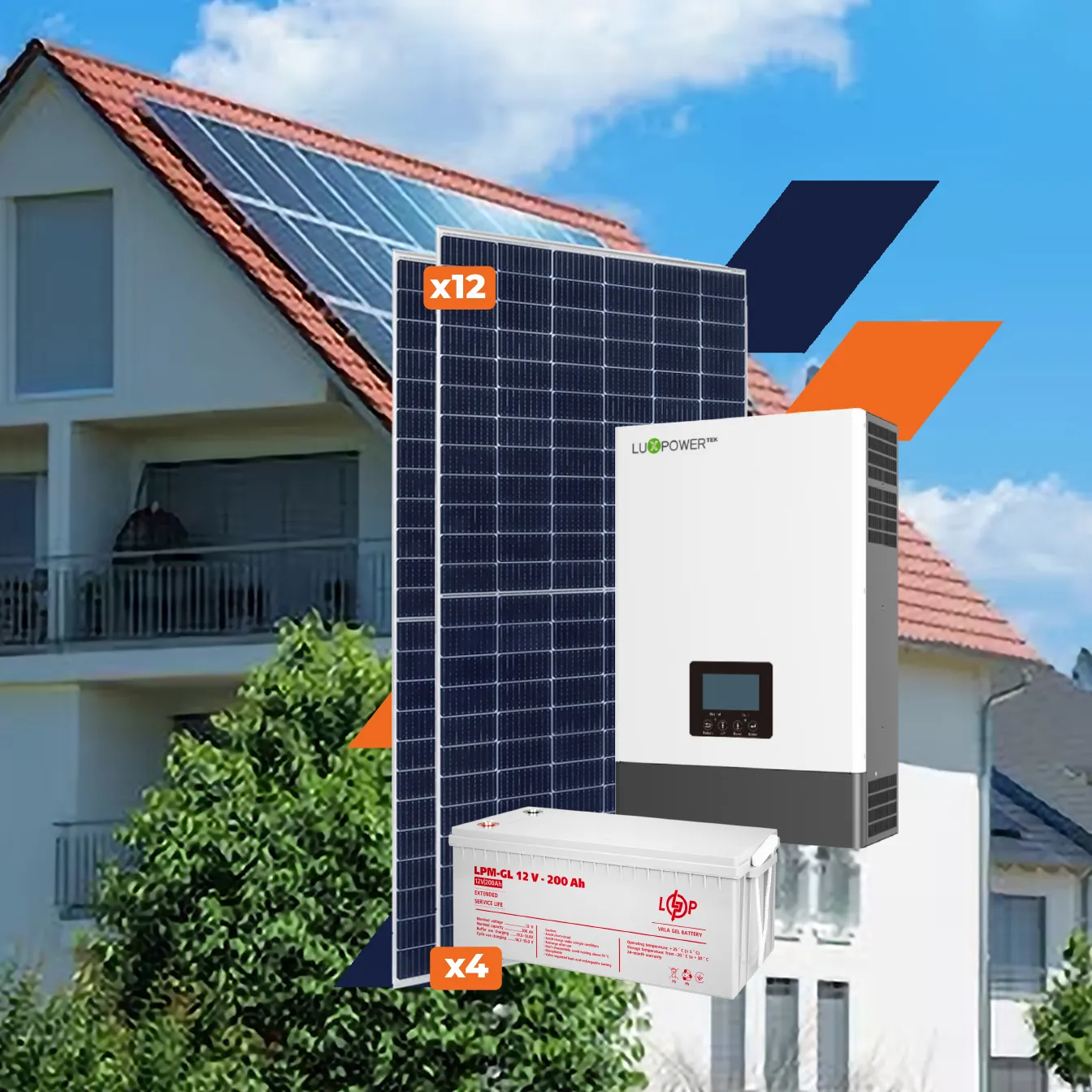 Комплект СЕС Luxpower Стандарт 5kW АКБ 9,6kWh Gel 200 Ah Комплект СЕС Luxpower Стандарт 5kW АКБ 9,6kWh Gel 200 Ah